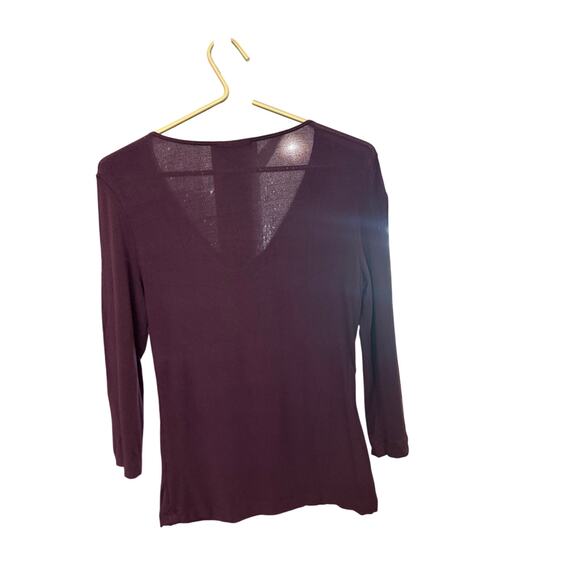 Anthropologie Wine Burnout Knit Sheer Back 3/4 Sleeve Tee Womens Large EUC - Picture 5 of 6